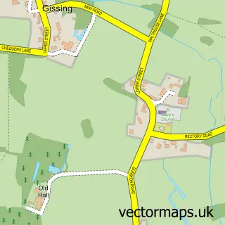 Street map sample of Gissing, Norfolk