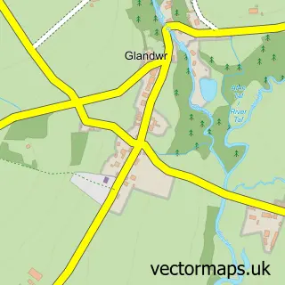 Street map sample of Glandŵr, Dyfed
