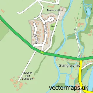 Street map sample of Glangrwyney, Powys