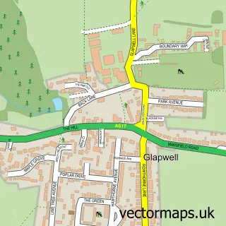 Street map sample of Glapwell, Derbyshire