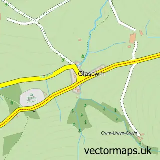 Street map sample of Glascwm, Powys