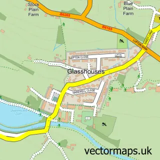 Street map sample of Glasshouses, North Yorkshire