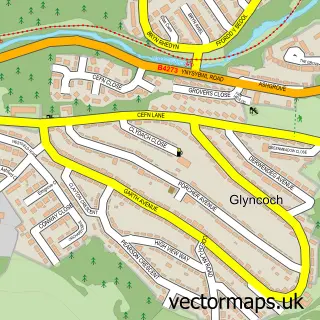 Street map sample of Glyncoch, Mid Glamorgan