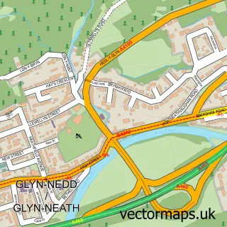 Street map sample of Glynneath, West Glamorgan