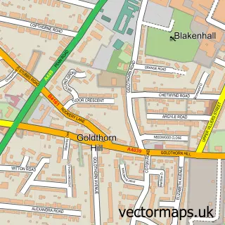 Street map sample of Goldthorn Hill, West Midlands