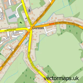 Street map sample of Gorslas, Dyfed