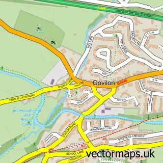 Street map sample of Govilon, Gwent