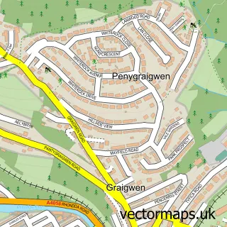 Street map sample of Graigwen, Mid Glamorgan