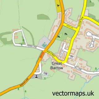 Street map sample of Great Barrow, Cheshire
