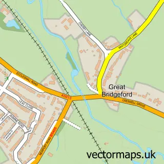 Street map sample of Great Bridgeford, Staffordshire