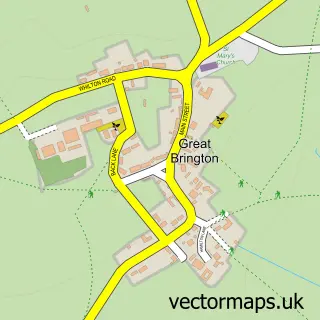Street map sample of Great Brington, Northamptonshire