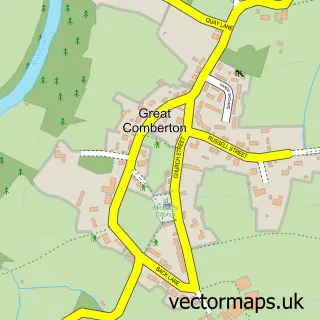 Street map sample of Great Comberton, Worcestershire