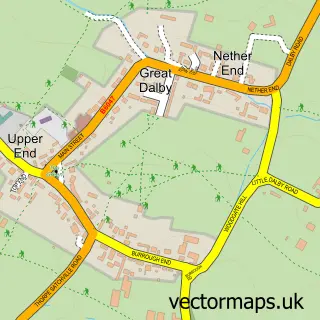 Street map sample of Great Dalby, Leicestershire
