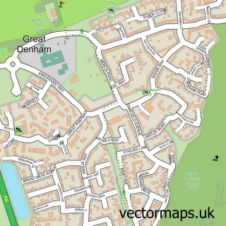 Street map sample of Great Denham, Bedfordshire