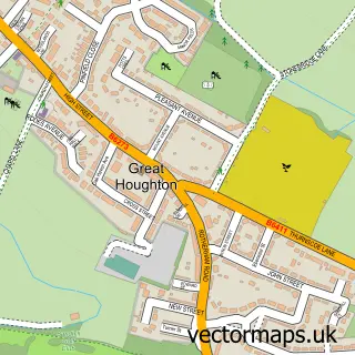 Street map sample of Great Houghton, South Yorkshire