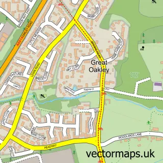 Street map sample of Great Oakley, Northamptonshire