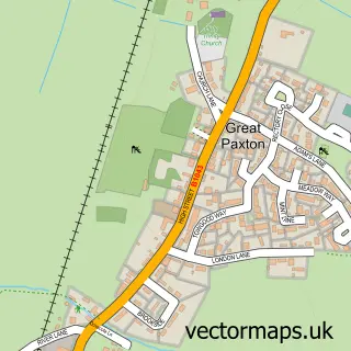 Street map sample of Great Paxton, Cambridgeshire