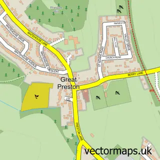 Street map sample of Great Preston, West Yorkshire