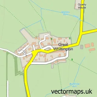 Street map sample of Great Whittington, Northumberland