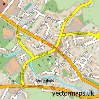 Street map sample of Greenfield, Greater Manchester