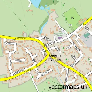 Street map sample of Greens Norton, Northamptonshire