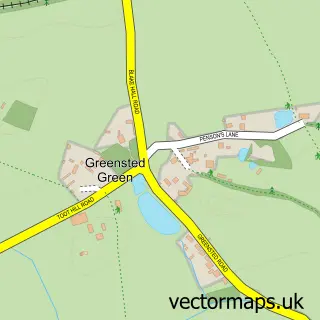 Street map sample of Greensted Green, Essex