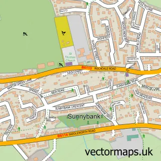 Street map sample of Greetland, West Yorkshire