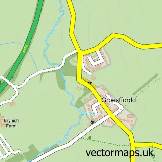 Street map sample of Groesffordd, Powys