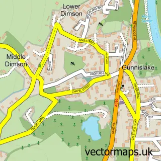 Street map sample of Gunnislake, Cornwall