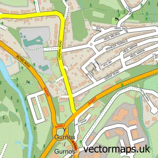 Street map sample of Gurnos, Powys