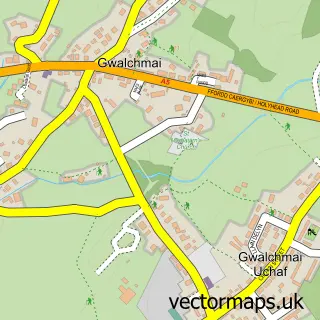 Street map sample of Gwalchmai, Gwynedd