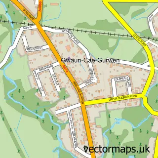 Street map sample of Gwauncaegurwen, West Glamorgan