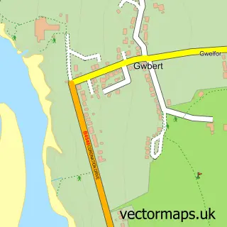 Street map sample of Gwbert, Dyfed