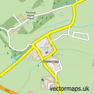 Street map sample of Gwennap, Cornwall