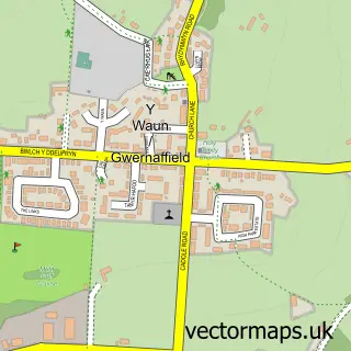 Street map sample of Gwernaffield, Clwyd