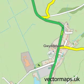Street map sample of Gwyddelwern, Clwyd