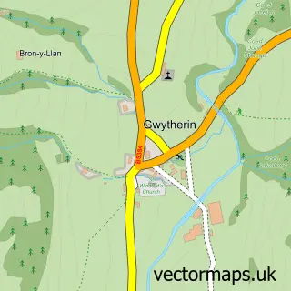 Street map sample of Gwytherin, Clwyd