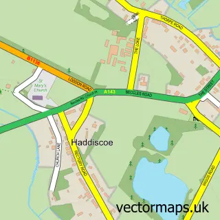 Street map sample of Haddiscoe, Norfolk