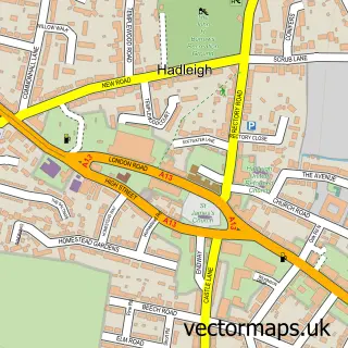 Street map sample of Hadleigh, Essex