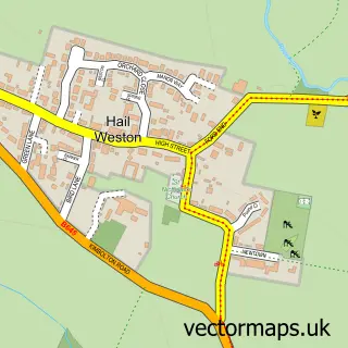 Street map sample of Hail Weston, Cambridgeshire