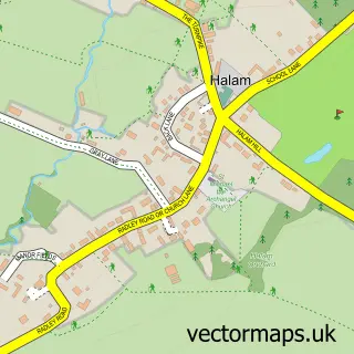 Street map sample of Halam, Nottinghamshire