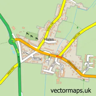 Street map sample of Hales, Norfolk