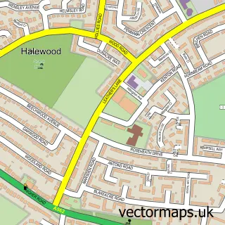 Street map sample of Halewood, Merseyside