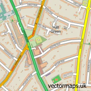 Street map sample of Hall Green, West Midlands