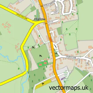 Street map sample of Hallow, Worcestershire