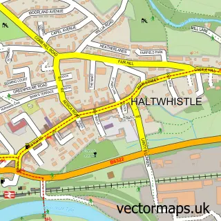 Street map sample of Haltwhistle, Northumberland