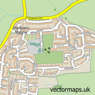 Street map sample of Hampton Magna, Warwickshire