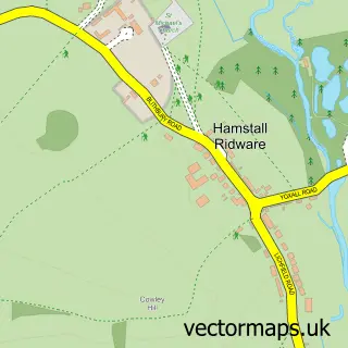 Street map sample of Hamstall Ridware, Staffordshire