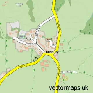 Street map sample of Hanbury, Staffordshire