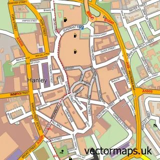 Street map sample of Hanley, Staffordshire